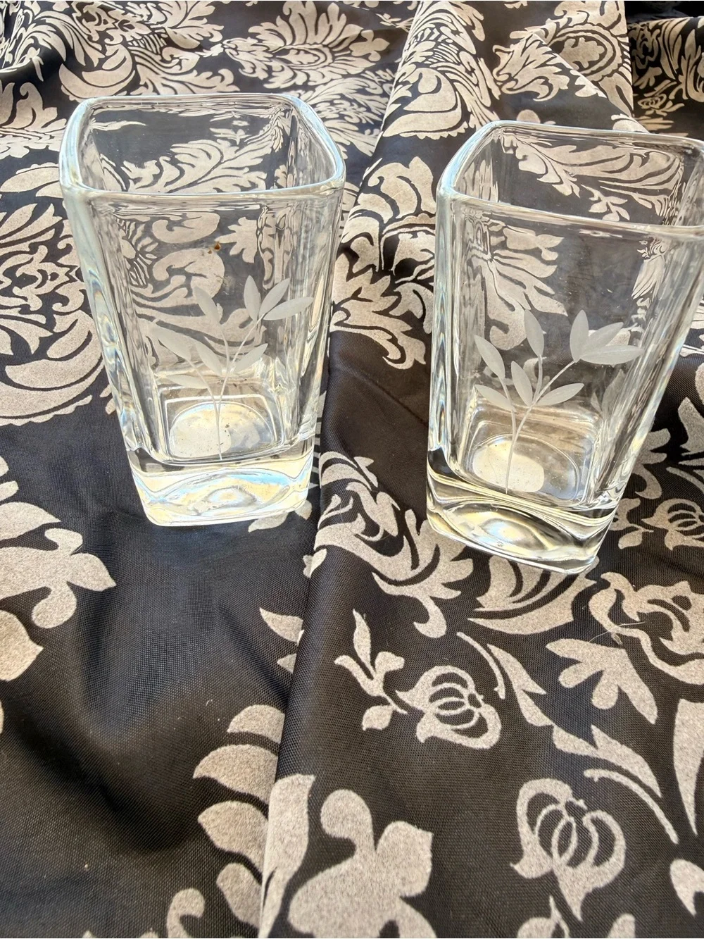 Princess House Clear Etched Glass Bud Vase with Leaf Design